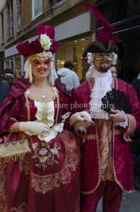 Red dress mask in Venice